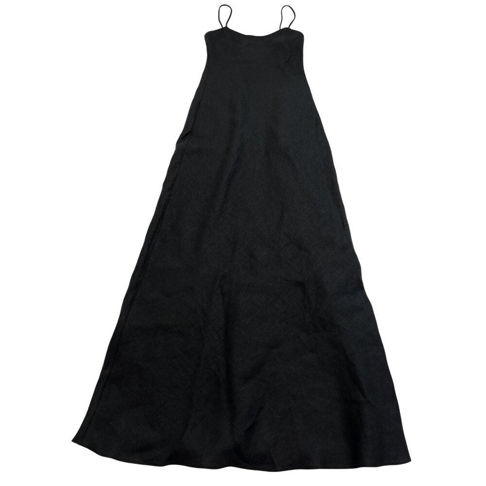Venroy Linen Slip Dress in Black